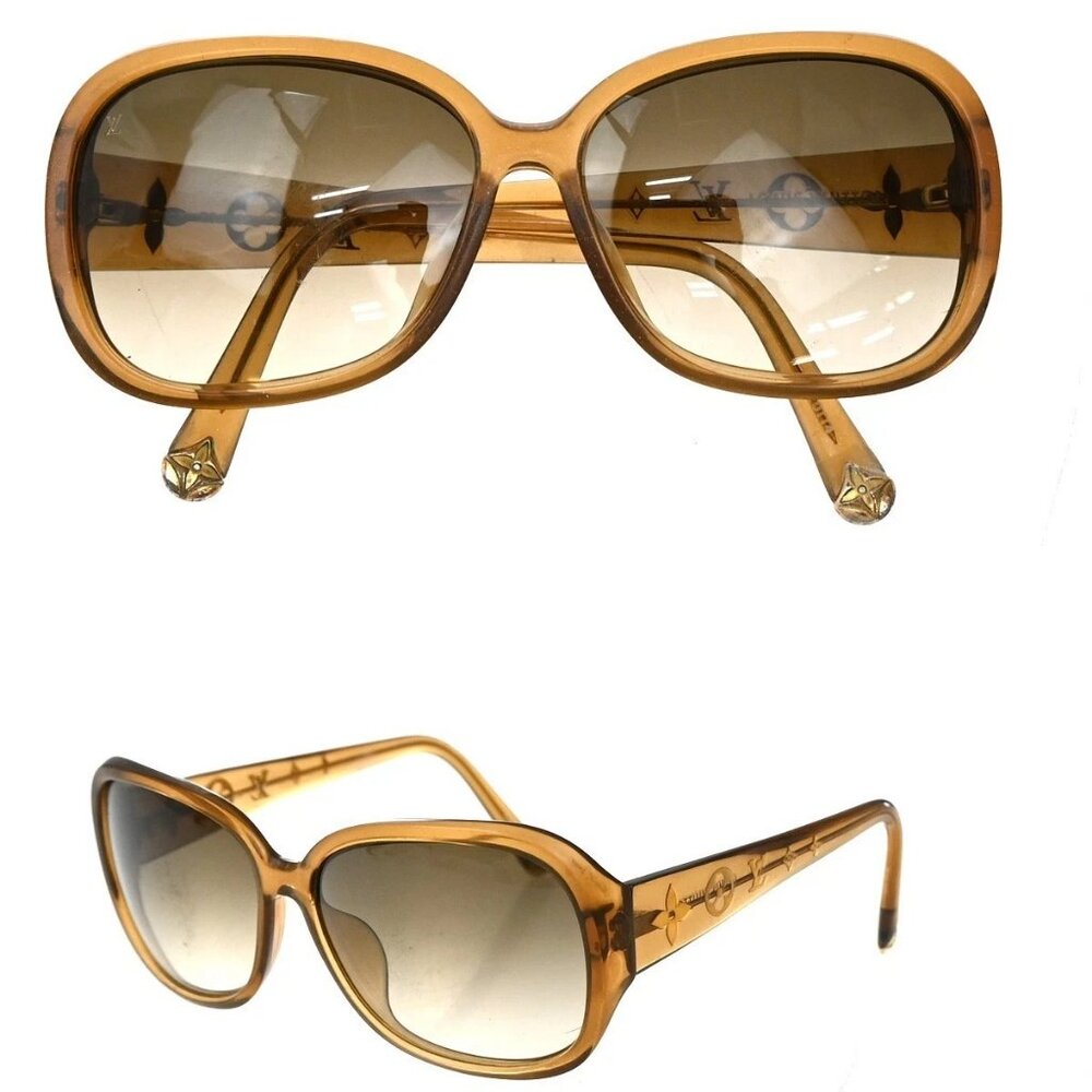 LOUIS VUITTON Glitter Sunglasses Eye Wear Plastic Brown Gold Z0460E 67EG271